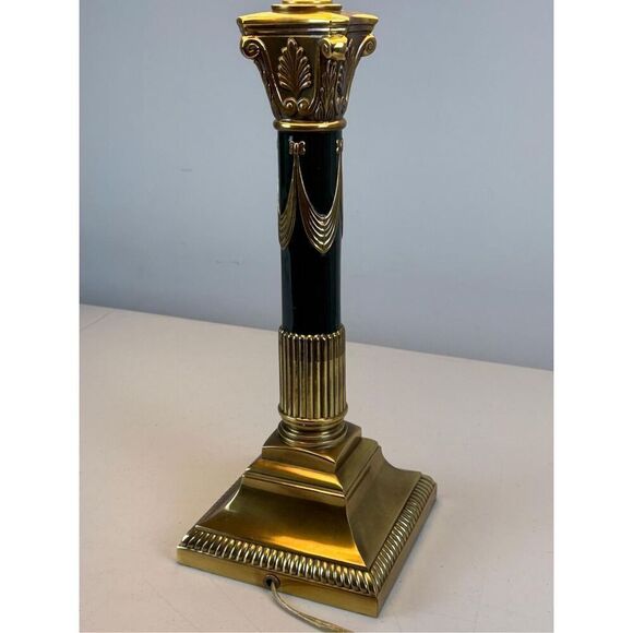 Vintage Brass & Green Empire Neoclassical Style Corinthian Column Table Lamp - Picture 7 of 9
